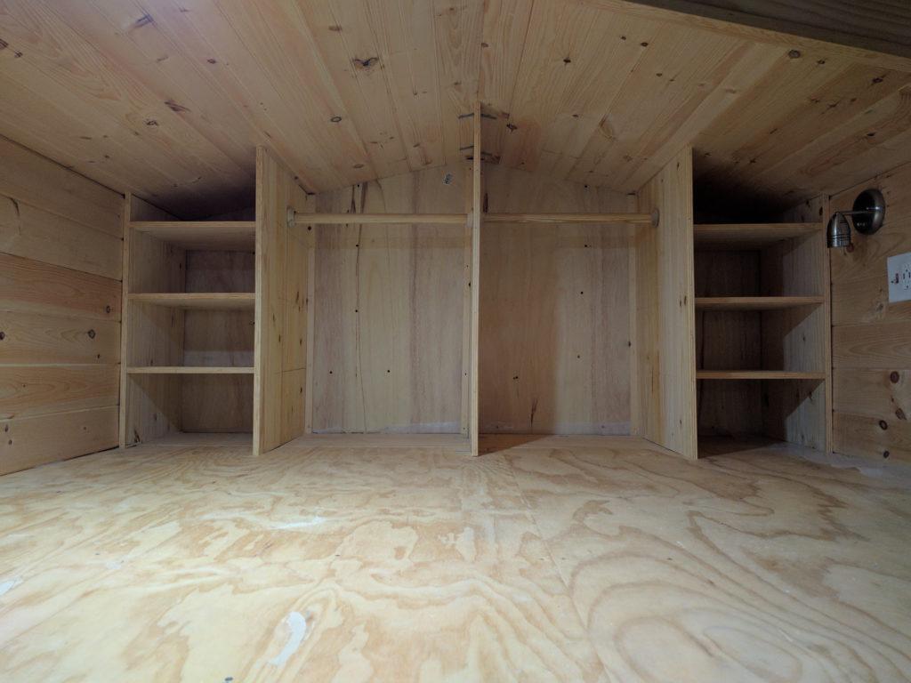 Tiny House Closet and Shelves in the loft