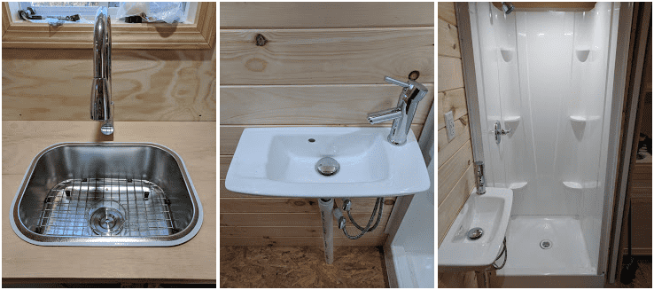 Tiny House Plumbing with Kitchen Sink, Shower, and Bathroom Sink