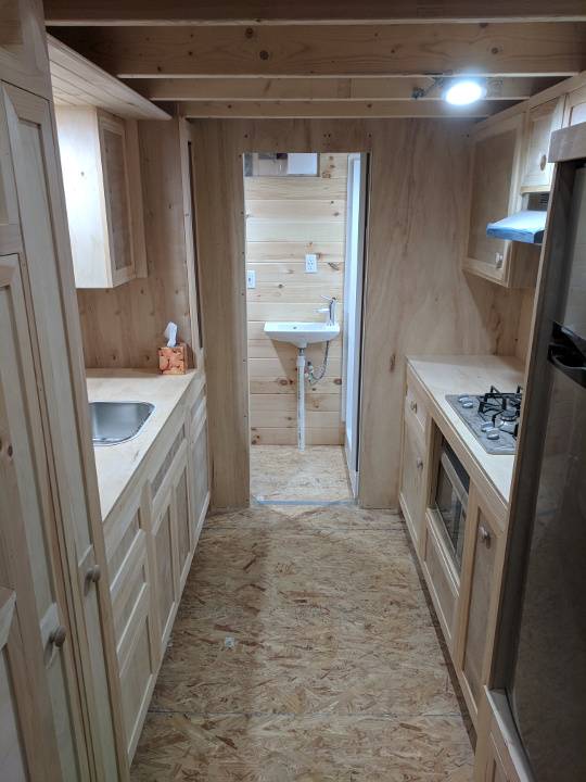 Tiny House Galley Kitchen with Cooking Station and Sink Station